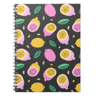 Lemon doodle pattern, bright cute citrus fruit dra notebook