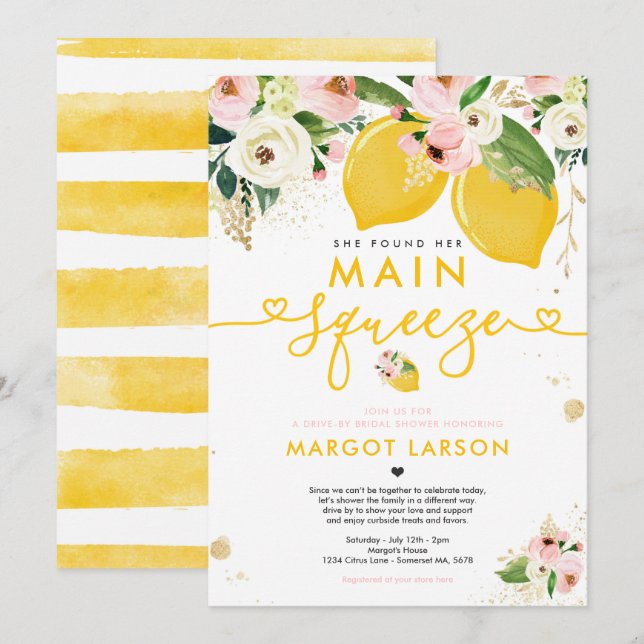 Lemon Drive By Bridal Shower Lemon Main Squeeze Invitation (Front/Back)