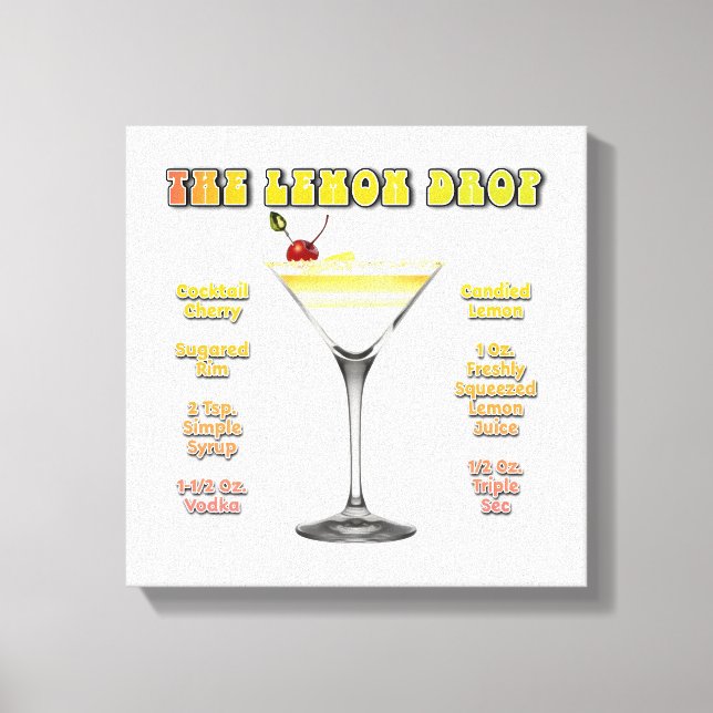 LEMON DROP MARTINI Cocktail Recipe Art 12"x12" Canvas Print (Front)