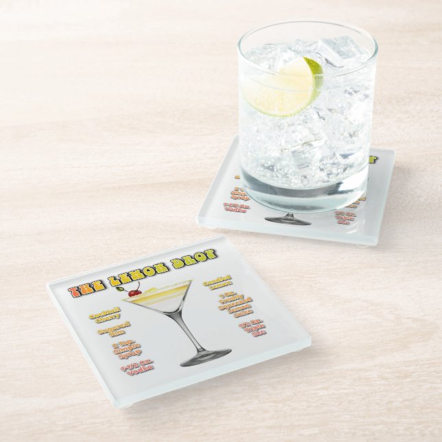 LEMON DROP MARTINI Cocktail Recipe Art Glass Coaster (Angled)