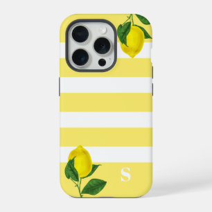 Lemon Drop Stripe Monogram iPhone 15 Pro Case