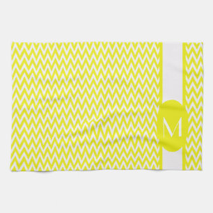 Lemon Elegant Chevron Design with monogram Kitchen Towel