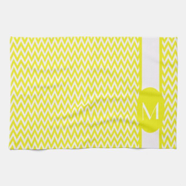 Lemon Elegant Chevron Design with monogram Kitchen Towel (Horizontal)