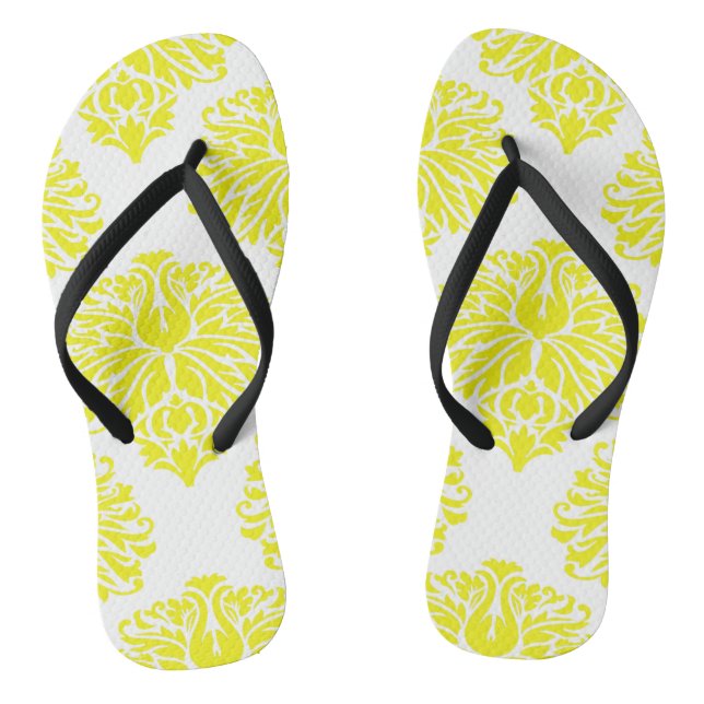 Lemon Elegant Damask Flip Flops (Footbed)