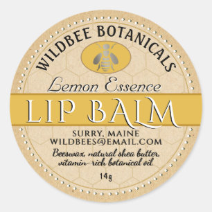 Lemon Essence Kraft Beeswax Lip Balm Dotted Border Classic Round Sticker