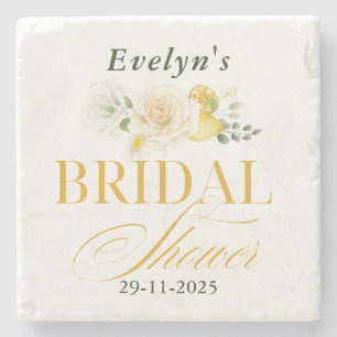 Lemon Eucalyptus Rose Bridal Shower Stone Coaster