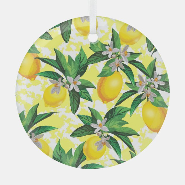 Lemon Fantasy: Creative Floral Pattern Glass Ornament (Front)