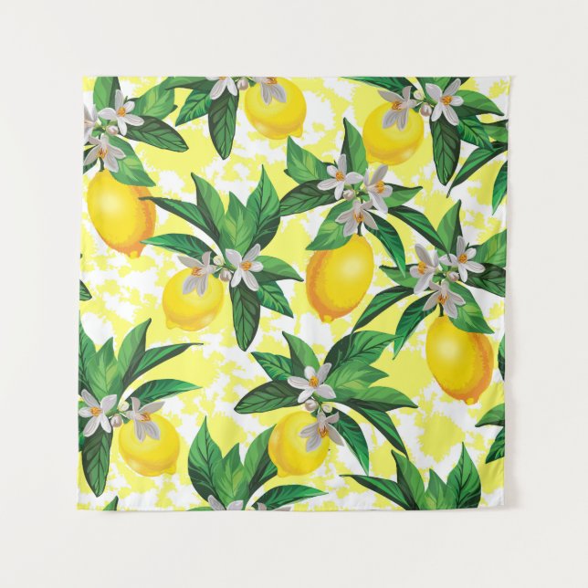 Lemon Fantasy: Creative Floral Pattern Tapestry (Front)