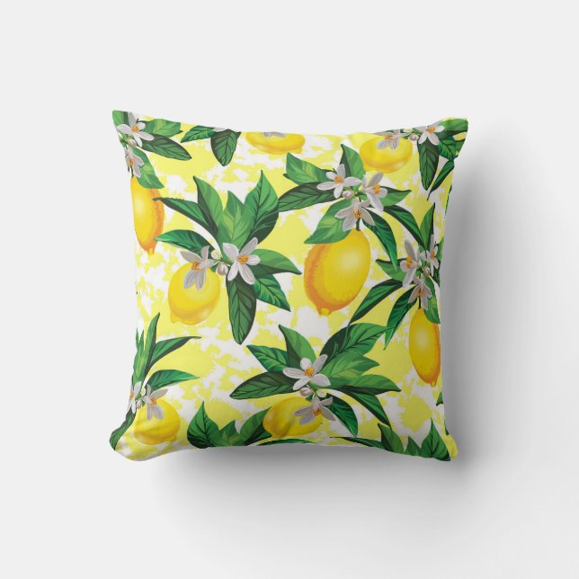 Lemon Fantasy: Creative Floral Pattern Throw Pillow (Front)