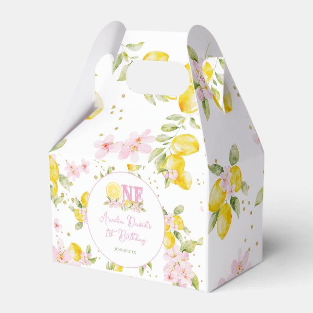 Lemon Floral 1st Birthday Favor Box (Front Side)