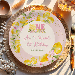 Lemon Floral 1st Birthday Floral Paper Plates
