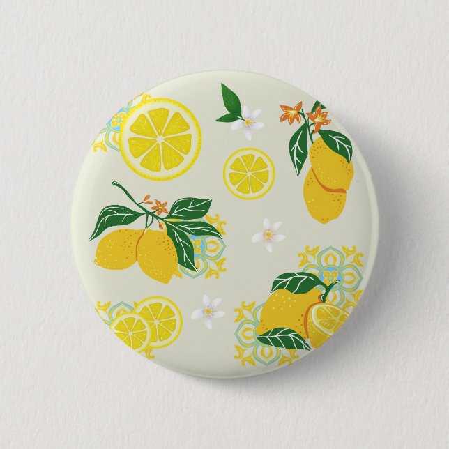 Lemon Floral 2 Inch Round Button (Front)