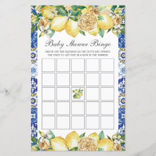 Lemon Floral Baby Bridal Shower Bingo Party Game