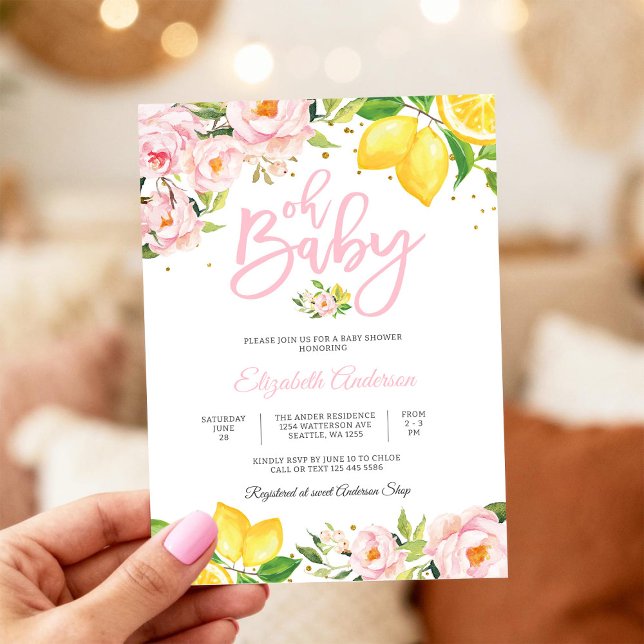 Lemon Floral Baby Shower Invitation (Creator Uploaded)