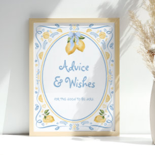 Lemon Floral Bridal Shower Advice and Wishes Poster