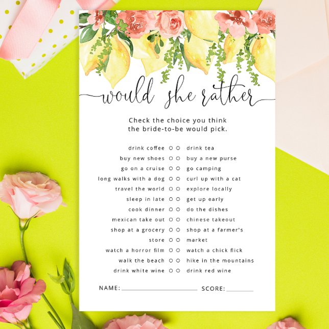 Lemon Floral Bridal Shower Game (Creator Uploaded)
