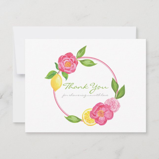 Lemon Floral Citrus Baby Shower Thank You Note Card (Front)