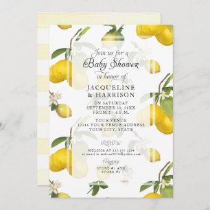 Lemon Floral Citrus Foliage Greenery Baby Shower   Invitation