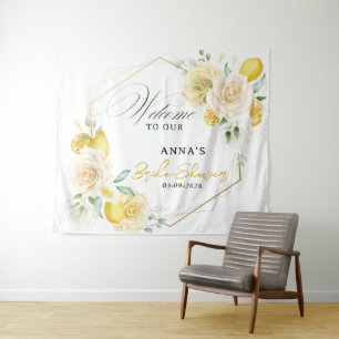 Lemon Floral Eucalyptus Bridal Shower Backdrop Tapestry