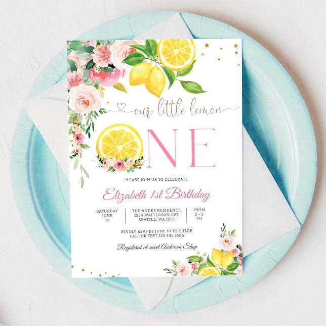 Lemon Floral First Birthday Invitation (Creator Uploaded)