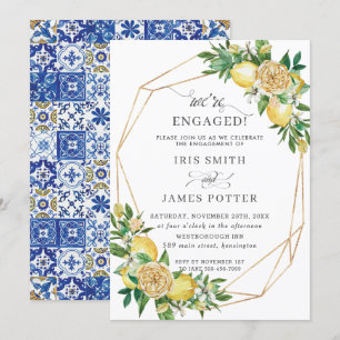 Lemon Floral Geometric We're Engaged Engagement  I Invitation