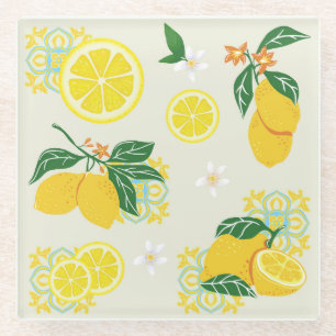 Lemon Floral Glass Coaster