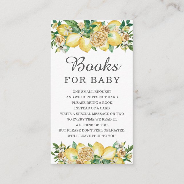 Lemon Floral Greenery Baby Shower Bring a Book Enclosure Card (Front)