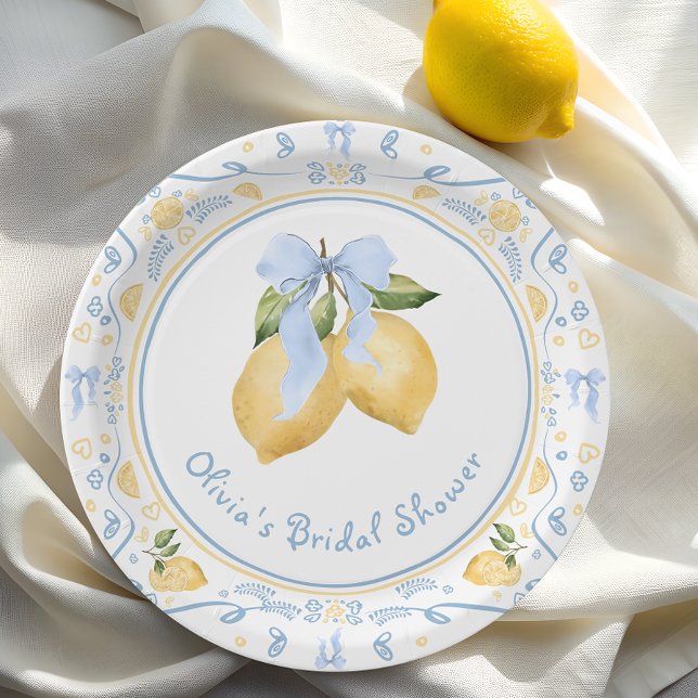 Lemon Floral Italian Bow Bridal Shower Paper Plate (Creator Uploaded)
