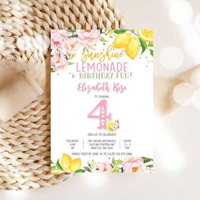Lemon Floral Kids Birthday Invitation (Creator Uploaded)