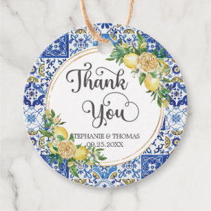 Lemon Floral Meditteranean Mosaic Tiles Wedding Favour Tags