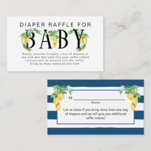 Lemon Floral Navy Blue White Diaper Raffle Enclosure Card