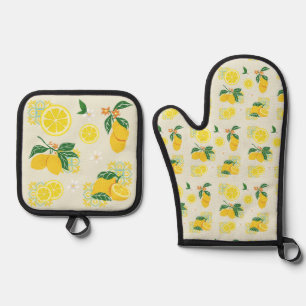 Lemon Floral Oven Mitt & Pot Holder Set
