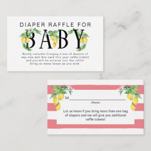 Lemon Floral Pink and White Citrus Diaper Raffle Enclosure Card