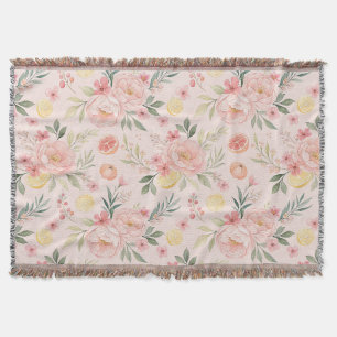 Lemon Floral pink Peony Pattern Throw Blanket