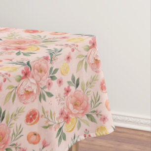 Lemon  Floral pink Peony rustic Pattern  Tablecloth