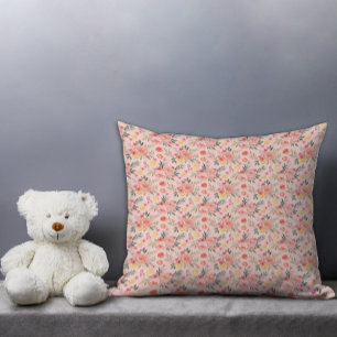 Lemon  Floral pink Peony rustic Pattern  Throw Pillow