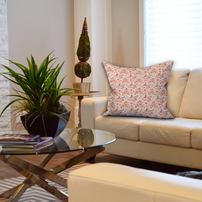 Lemon  Floral pink Peony rustic Pattern  Throw Pillow (Creator Uploaded)