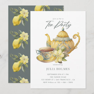 Lemon Floral   Teacup Tea Party Invitation