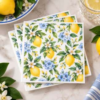 Lemon Floral Watercolor Napkins