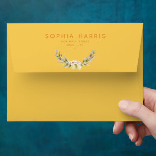 Lemon floral wedding envelope address