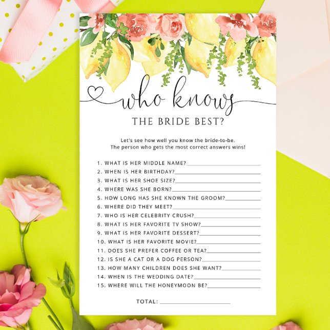 Lemon Floral Who Knows Bride the Best Shower Game (Creator Uploaded)