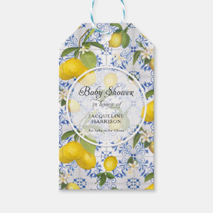 Lemon Flower Citrus Foliage Blue White Baby Shower Gift Tags