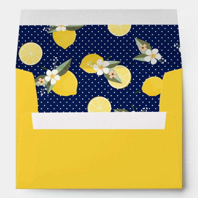Lemon Flower Navy Blue and Yellow Invitation Envelope (Back (Bottom))
