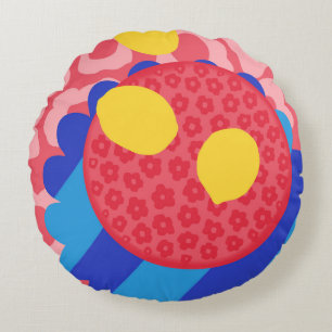 Lemon Flower Plate Round Pillow