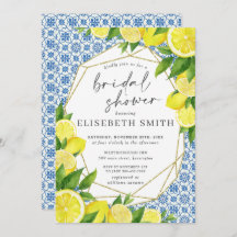 Lemon Foliage Mediterranean Bridal Shower Invitati