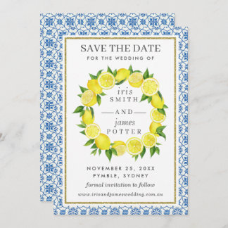 Lemon Foliage Mediterranean Save The Date Card