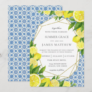 Lemon Foliage Mediterranean Wedding Invitation