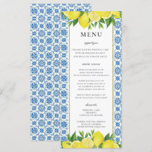 Lemon Foliage Mediterranean Wedding Menu Card