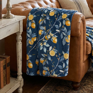 Lemon French Country Citrus Pattern  Fleece Blanket