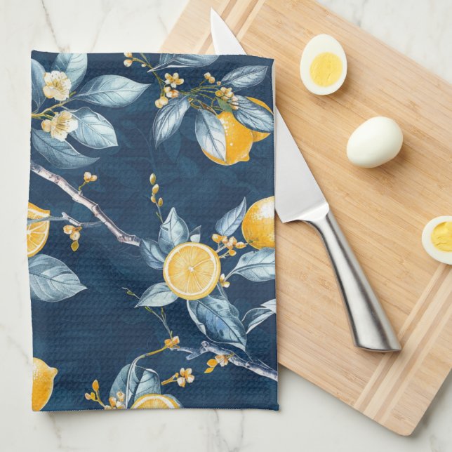 Lemon French Country Citrus Pattern  Kitchen Towel (Quarter Fold)